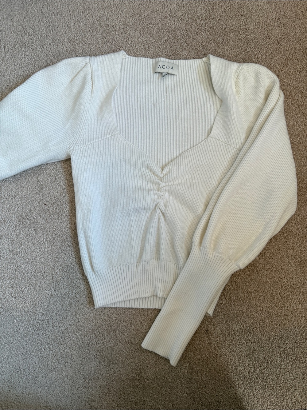 ACOA Cream Ribbed V-Neck Sweater
